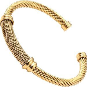 Women Steel Cable Cuff Bracelet Adjustable Twisted Wire Vintage Jewelry